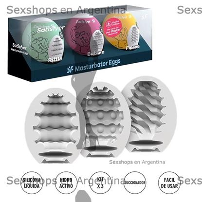 Set de 3 Huevos Masturbadores Texturizados (Riffle, Bubble, Fierce)